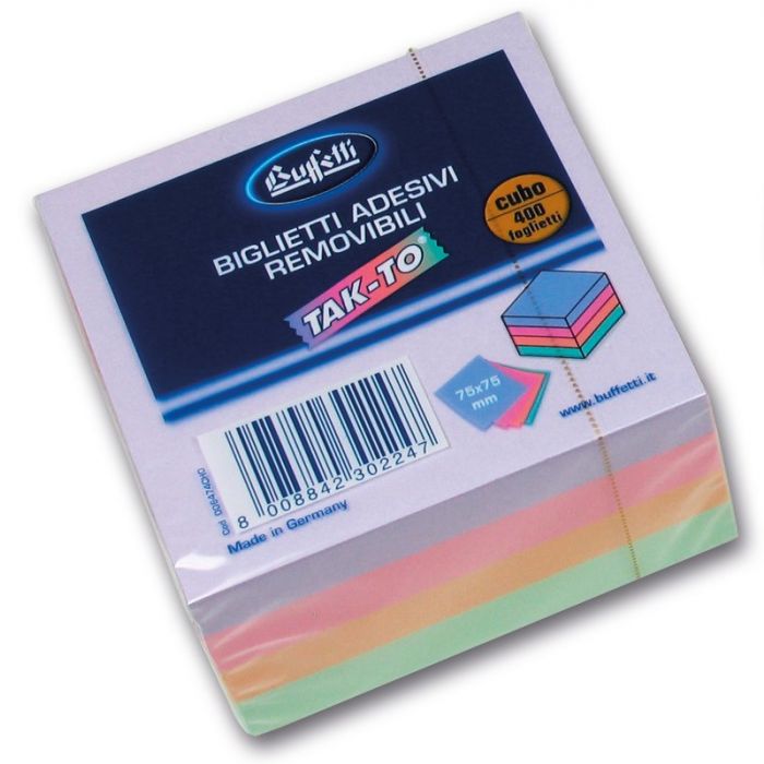 CUBO 400 FOGLIETTI ADESIVI RIPOSIZIONABILI COLORATI TAK-TO - 75X75 MM - HARMONY Foto prodotto