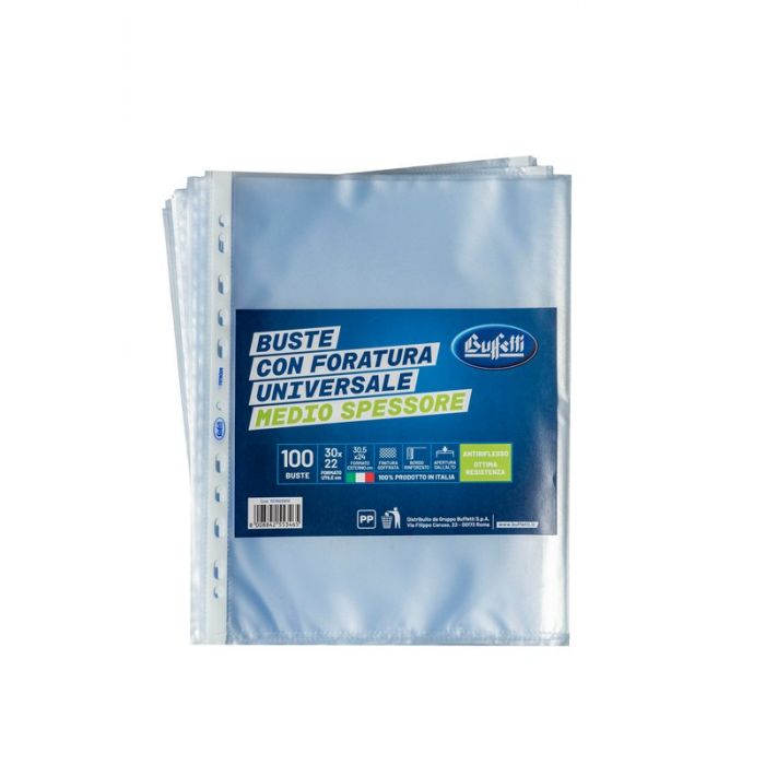 BUSTE A FORATURA UNIVERSALE - POLIPROPILENE GOFFRATO - 30X22 CM - MEDIO SPESSORE - CONF. 100 PZ. Foto prodotto