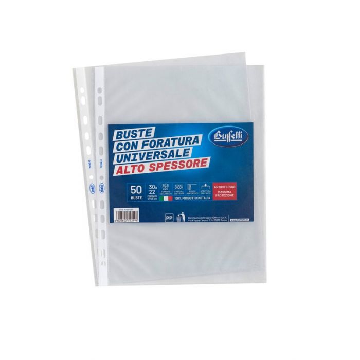 BUSTE A FORATURA UNIVERSALE - POLIPROPILENE GOFFRATO - 30X22 CM - ALTO SPESSORE - CONF. 50 PZ. Foto prodotto